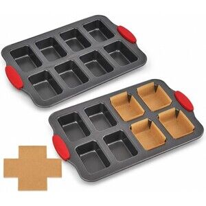 Mini Loaf Pan 2 Pack 8-Cavity Nonstick Carbon Steel Bread Pan w/100 Liners